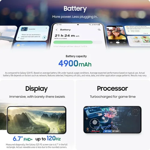 Vista 2 de SAMSUNG - Smartphone Galaxy S25 FE desbloqueado 128 GB con IA, pantalla grande, batería 4900 mAh, cámara de alta resolución, ediciones de fotos
