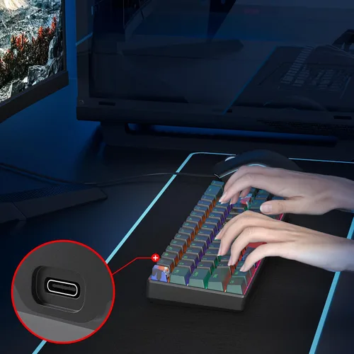 Vista 7 de Teclado mecánico 60% para juegos con interruptor rojo lineal, 65% con cable, ultra compacto, mini teclado arcoíris con teclas PBT para Ps4Ps5Xbox