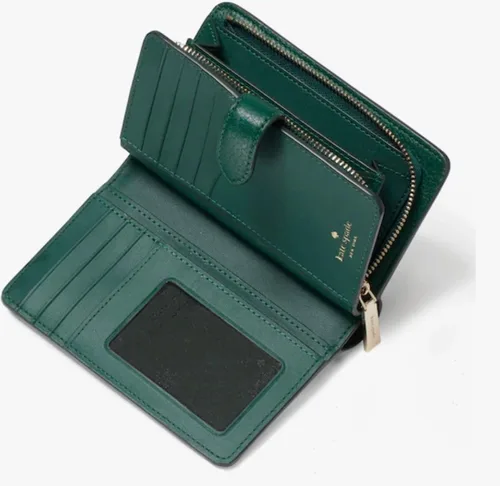 Vista 2 de Kate Spade New York Leila Cartera plegable compacta mediana de cuero jade profundo, Jade profundo, Billetera plegable