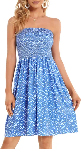 Vista 7 de CHICGAL - Vestido sin tirantes para mujer vestido de verano de estilo bohemio y con estampa floral salida de baño para el verano