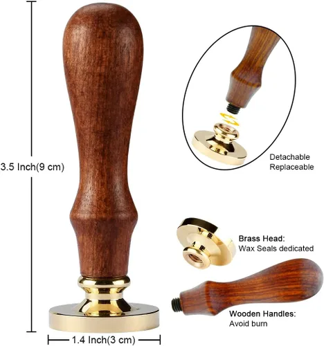 Vista 5 de Sello de Cera de Abeja en Relieve 3D - Cabeza de Latón con Mango de Madera, para Hacer Sellos de Cera para Invitaciones de Boda/Sobres/Envoltorios