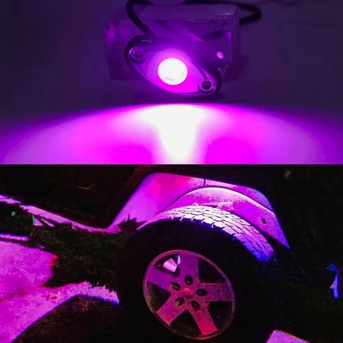 Vista 6 de Luces ledes Rock púrpura rosa con 4 cápsulas de neón de 12 V, kit de debajo de la carrocería, cúpula de arrastre, lámpara de rueda exterior