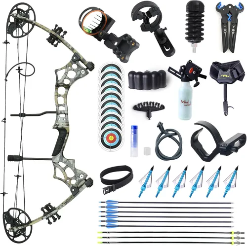 Vista 10 de Conjunto de arco y flecha compuesto para adultos, kit combinado de pesca con arco ajustable de 30-65 libras, combinación de arco compuesto de 19.5