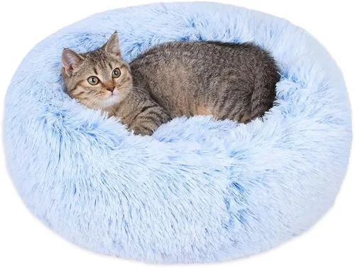 Vista 10 de Camas para gatos de interior – Cama para gatos lavable de 20/24 pulgadas, camas para perros pequeños y medianos, antiansiedad, cama redonda de felpa