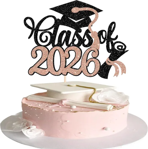 Vista 34 de Rsstarxi 1 paquete de decoración de pastel con purpurina para la clase de 2026, decoraciones de graduación 2026, tapa de felicitaciones