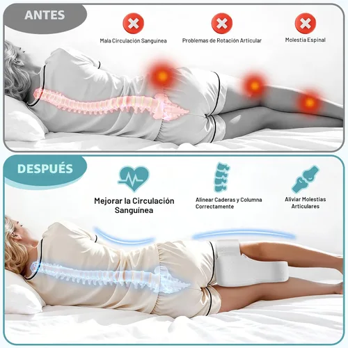 Vista 4 de Almohada de rodilla para personas que duermen de lado Alineación de columna vertebral y soporte de cadera con espuma viscoelástica ajustable