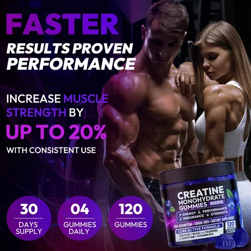 Vista 7 de AEQNJV Gomitas de Creatina Monohidrato Complejo para Hombres y Mujeres, 9000MG Suplemento de Creatina Pre-Entrenamiento Mejora la Fuerza Muscular