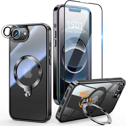 Vista 11 de [Protección Tri-Shield] Funda para iPhone 13 Pro con soporte giratorio de 360° compatible con MagSafe [anillo magnético de CD)