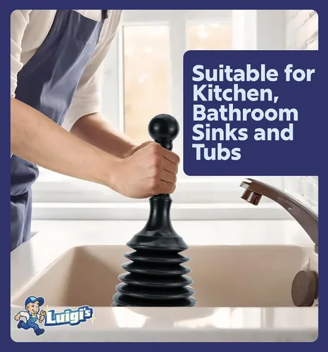 Vista 6 de Luigi's Desagüe para cocina con émbolo para lavabo de baño, bañera o ducha de drenaje, removedor de obstrucciones pequeño y potente, estilo Negro