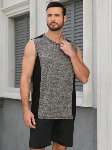 Vista 2 de AMVELOP Paquete de 4 camisetas sin mangas de entrenamiento para hombre, de secado rápido, para gimnasio