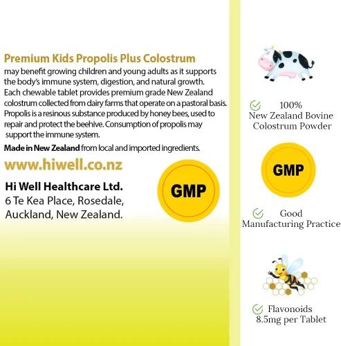 Vista 5 de Hi Well Premium Kids Propolis Plus Grass-Fed Calostro 180 Tabletas (Paquete de 2)