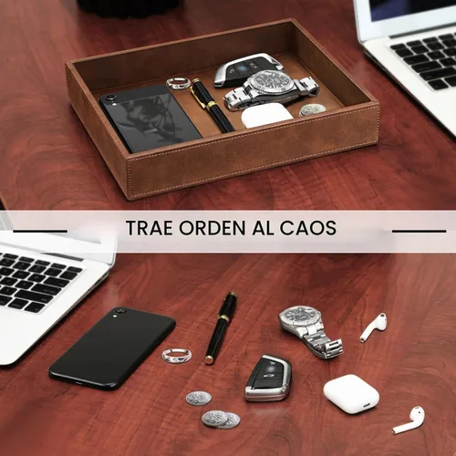 Vista 8 de SITHON Bandeja de valet organizador de escritorio de cuero PU Catchall Marrón