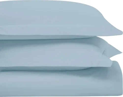 Vista 2 de Set de fundas para cobertor de 2 unidades, tamaño twin, una sola capa, sólido, de grapa larga de algodón peinado., Celeste (Baby Blue), Full/ Queen