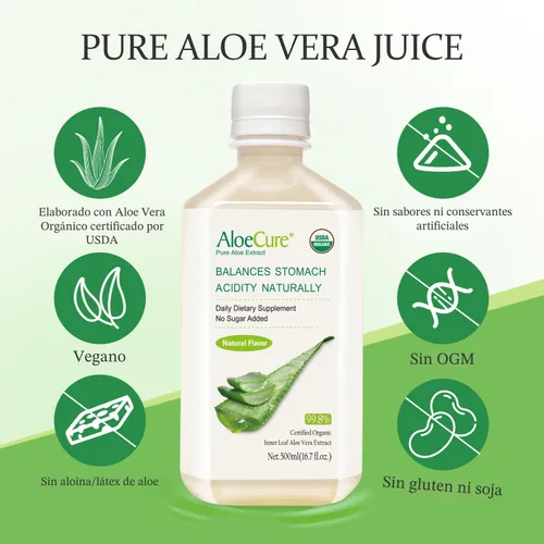 Vista 3 de AloeCure Jugo de aloe vera orgánico USDA hecho dentro de las 12 horas de la cosecha - Jugo puro de aloe natural, suplemento digestivo para apoyar