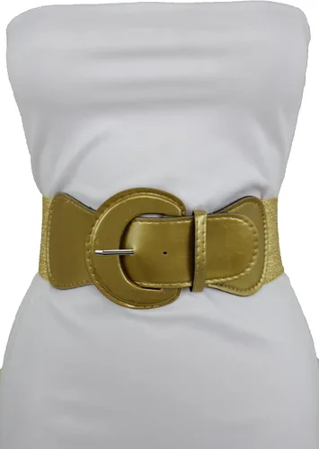 Vista 2 de TFJ - Cinturón ancho para mujer, cintura elástica, cintura alta, color dorado, hebilla grande