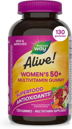 Vista 9 de Nature's Way Alive! Suplemento multivitamínico completo, para mujeres de más de 50 años, 60 gominolas Daily Gummy Multi with B-Vitamins, Vitamin