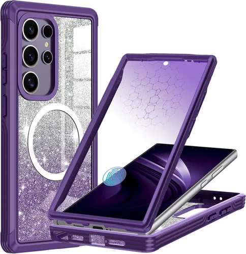 Vista 18 de Hekodonk Funda magnética para Galaxy A17 5G, [compatible con Magsafe] [Protector de pantalla de vidrio templado integrado] [tarjeta con purpurina]