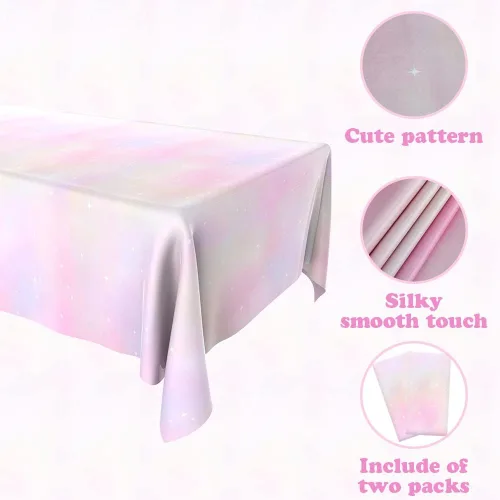 Vista 3 de Bsofing Mantel desechable de arcoíris pastel, 2 piezas, mantel rectangular de plástico impermeable para picnic, cumpleaños, aniversario, boda