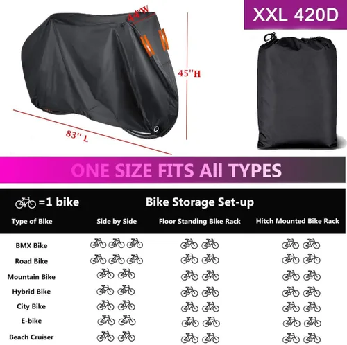 Vista 4 de Funda para bicicleta para 1, 2 o 3 bicicletas, funda impermeable para bicicleta, fundas de almacenamiento al aire libre para bicicleta XL XXL 420D