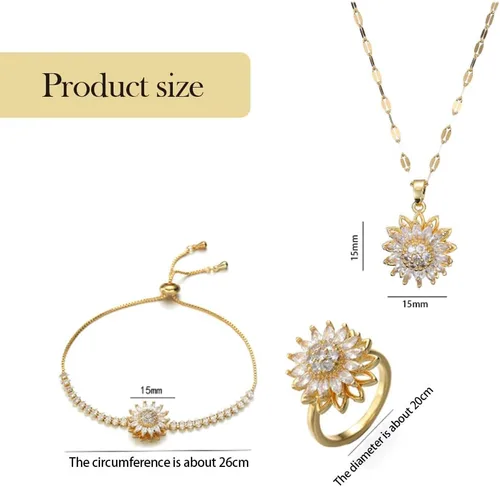 Vista 6 de Pulsera giratoria de girasol para mujer, collar de girasol, anillo ajustable, accesorios de joyería de flores, regalos, collar, accesorios, pulsera