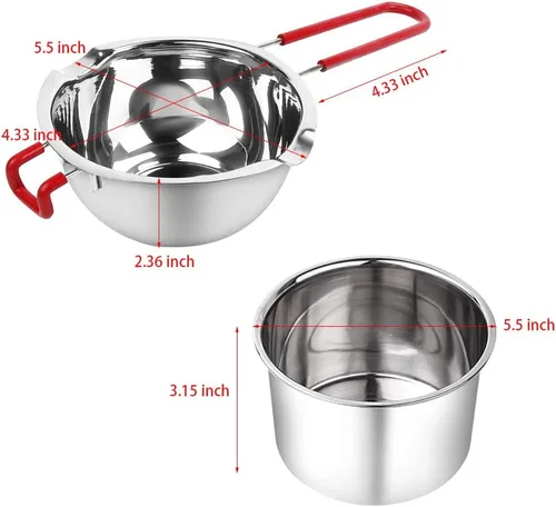 Vista 6 de Paquete de 2 ollas de acero inoxidable con doble caldera de chocolate, olla para derretir jabón, velas, caramelos, caramelos, velas, cera, a prueba