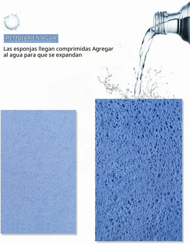 Vista 4 de Paquete de 8 esponjas de celulosa emergentes, grandes, comprimidas, ecológicas y sin plástico para cocina, baño y hogar