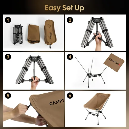 Vista 13 de Camptime Silla de camping portátil, silla de mochilero compacta ligera con bolsillo lateral, silla plegable de asiento ancho para camping