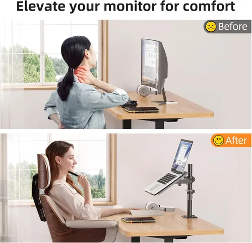 Vista 6 de Suptek - Soporte de escritorio para portátil con brazo ajustable para monitor único con bandeja ventilada, hasta 17 pulgadas, soporta hasta 22 libras
