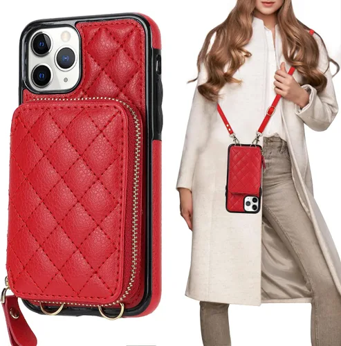 Vista 9 de Bocasal - Funda tipo cartera cruzada para iPhone 11 Pro, color negro RFID Blocking PU Leather Zipper Handbag Purse, Kickstand Flip Folio Case with