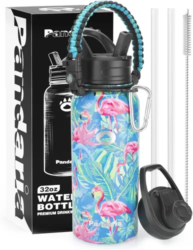 Vista 7 de Insulated Water Bottle 32oz, Stainless Steel Water Bottle with Straw & Spout Lids & Paracord Handle with Straw