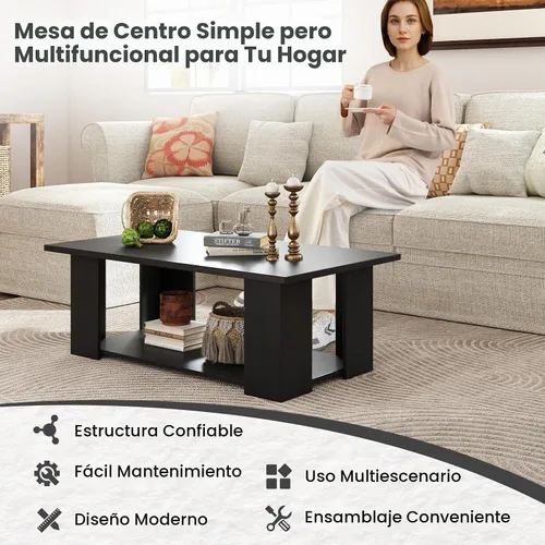 Vista 7 de GOFLAME Mesa auxiliar con almacenamiento, mesa central moderna para espacios pequeños, mesas de té decorativas para sala de estar, sala de Negro