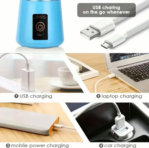 Vista 4 de Licuadora portátil, mezcladora personal de frutas recargable con USB, mini licuadora para batidos, (verde)