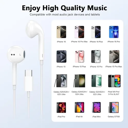 Vista 5 de Paquete de 2 auriculares USB C [certificados por Apple MFi] con cable