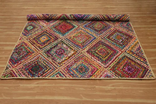 Vista 62 de Natural Jute Collection - Alfombra rectangular de 2 x 3 pies, alfombra de yute trenzada a cuadros multicolor de 0.27 pulgadas de grosor, ideal