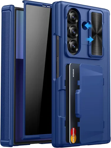 Vista 14 de Funda para Samsung Galaxy Z Fold 7 con Portarjetas, Integrado y Protector de Pantalla y Protección de Bisagra y Cubierta Deslizante para Cámara Negro