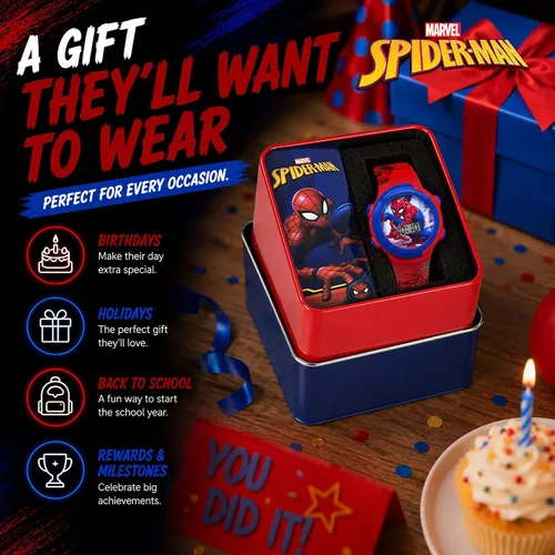 Vista 6 de Marvel Spider-Man Kids Watches – Digital Display, Interactive Features, Adjustable Strap, Vibrant Spider-Man Graphics, Durable for Active Kids Azul