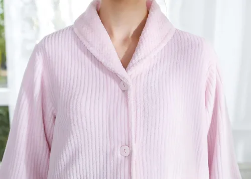 Vista 7 de Chaqueta de cama con cuello de chal de forro polar coral con aguja azul para mujer