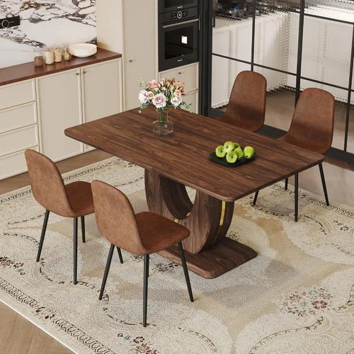 Vista 78 de JUFU Juego de mesa de comedor moderno para 4, juego de mesa de cocina rectangular de 63 pulgadas con mesa de mármol sintético y 4 sillas tapizadas