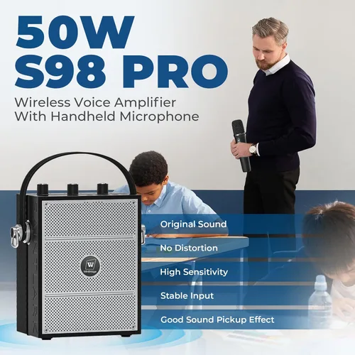 Vista 2 de Amplificador de voz inalámbrico con micrófono de mano, altavoces con micrófono Bluetooth portátiles para profesores y eventos, micrófono de karaoke