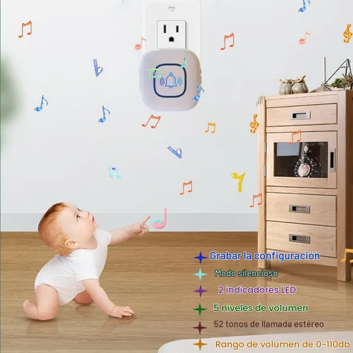 Vista 2 de Timbre inalámbrico, rango de 1200 pies, timbre lo suficientemente fuerte, 5 niveles de volumen y 52 timbres de puerta con LED intermitente