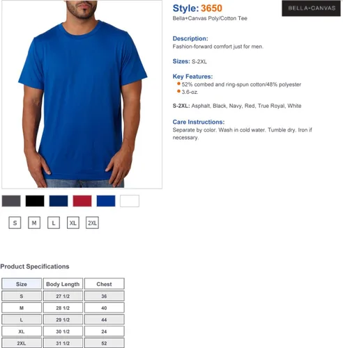 Vista 5 de Bella Canvas Camiseta de polialgodón SS para hombre