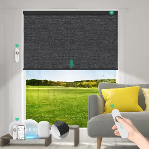 Vista 29 de Persianas motorizadas con control remoto [motor 100% opacas y silencioso] Persianas inteligentes compatibles con Alexa Google HomeKit, persianas