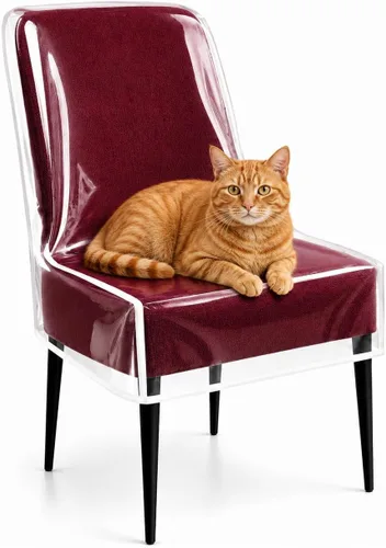 Vista 8 de Paquete de 2 Fundas de Sillas de Plástico, Juego de Fundas Transparentes para Sillas de Comedor, Protector de Asiento Transparente e Impermeable
