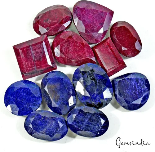 Vista 6 de gemsindia 1425 quilates natural rubí zafiro mezcla forma de Madagascar piedras preciosas lote 12 piezas tamaño 1.142-1.457in, Gema, Esmeralda, rubí
