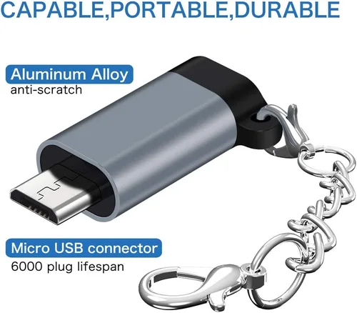 Vista 2 de Adaptador USB C a Micro USB, (paquete de 4) tipo C hembra a micro USB macho Conector de conversión con llavero de carga y sincronización de datos