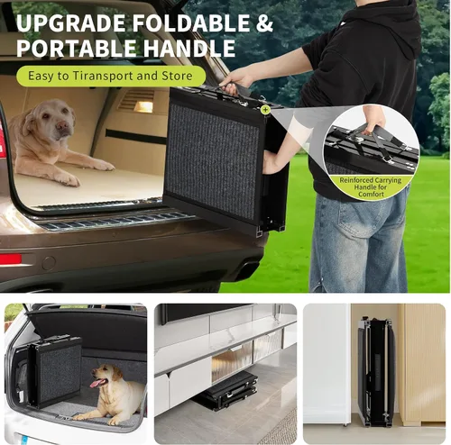 Vista 2 de Collapsible Dog Ramp for Car, SUV & Truck – Portable Non-Slip Wide Pet Stairs, Extra Wide Anti-Slip Surface, Supports Large Dogs up to 250 lbs, Easy