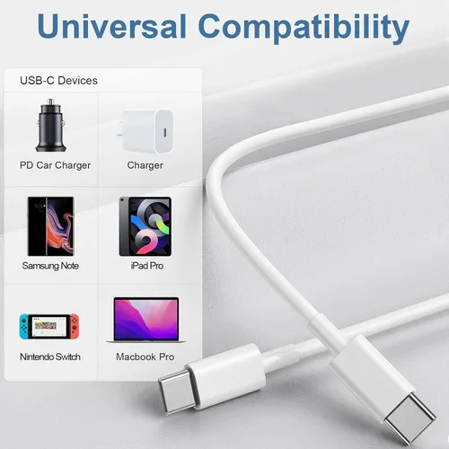 Vista 6 de Cable de carga USB C a USB C para Apple, 3 pies 60 W, paquete de 3 unidades, USBC/tipo C a tipo C, cable de carga rápida compatible con iPhone 17/17