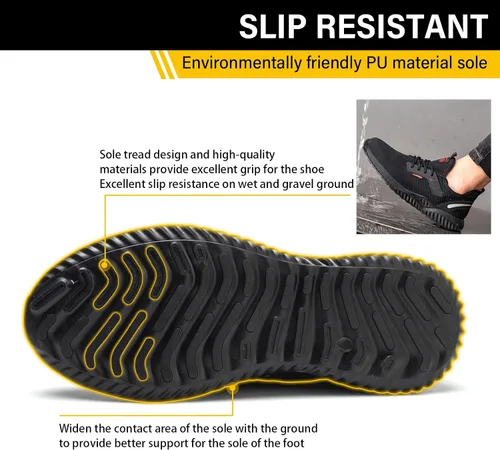 Vista 5 de ulogu Zapatos de punta de acero impermeables para hombre, ligeros, antideslizantes, cómodos, a prueba de pinchazos, zapatos de trabajo