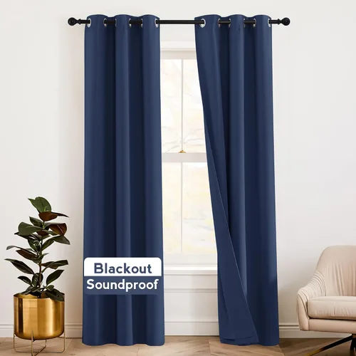 Vista 71 de RYB HOME - Cortinas con cancelación de ruido de 63 pulgadas de largo, juego de 2 paneles, 3 capas totales, cortinas opacas, insonorizadas