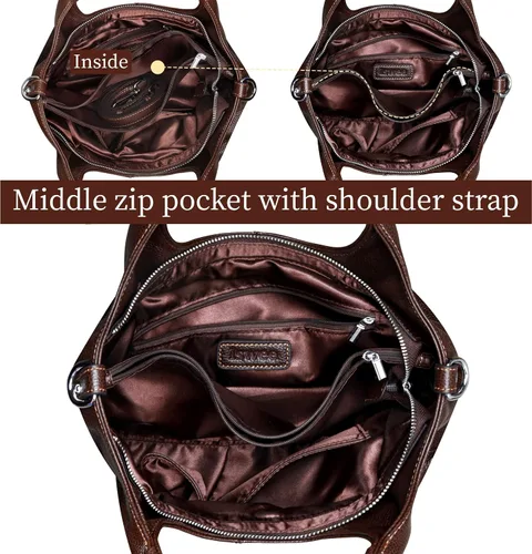 Vista 6 de Iswee Bolsos de hombro de cuero genuino, bolsos y bolsos para mujer, bolso de mano de diseñador cruzado de tamaño mediano